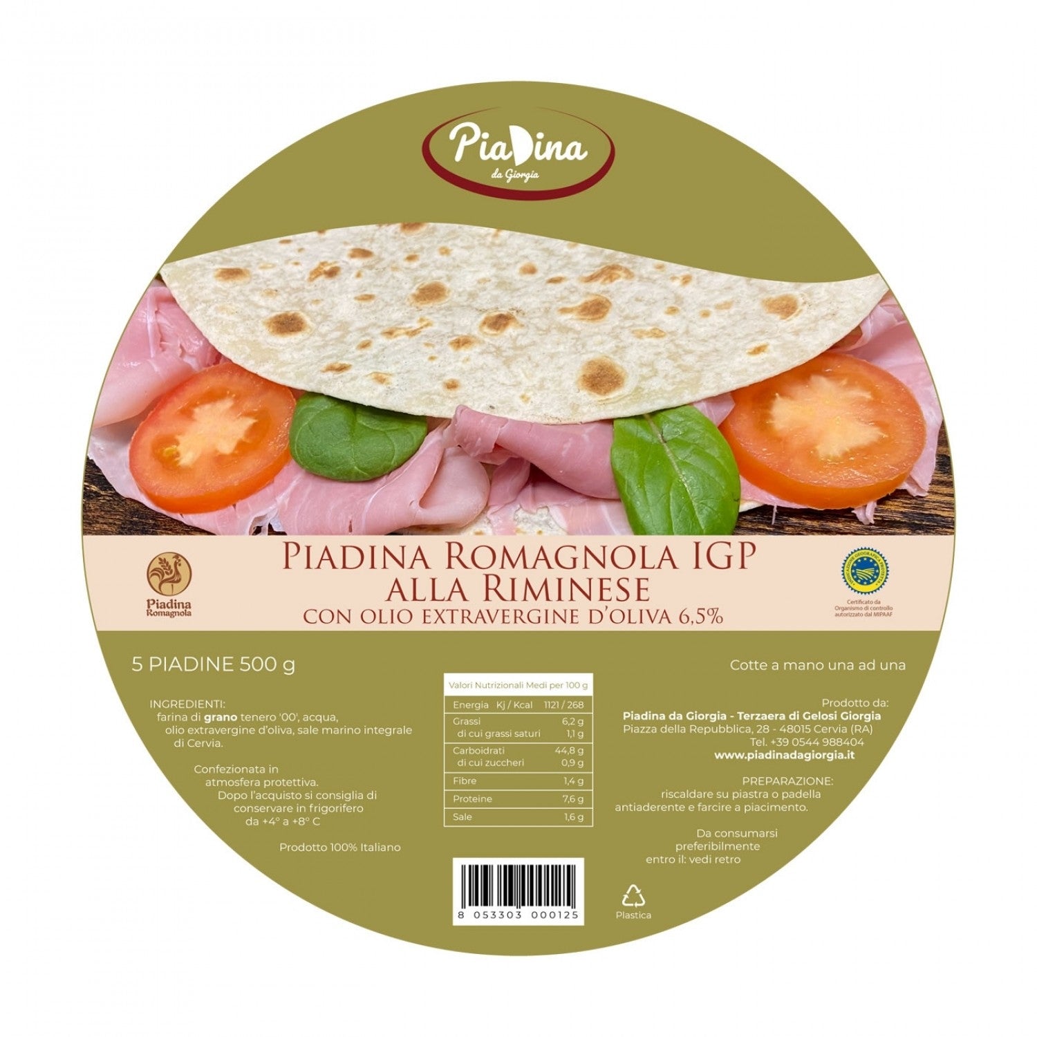 Piadina Romagnola IGP alla Riminese con olio extravergine d&