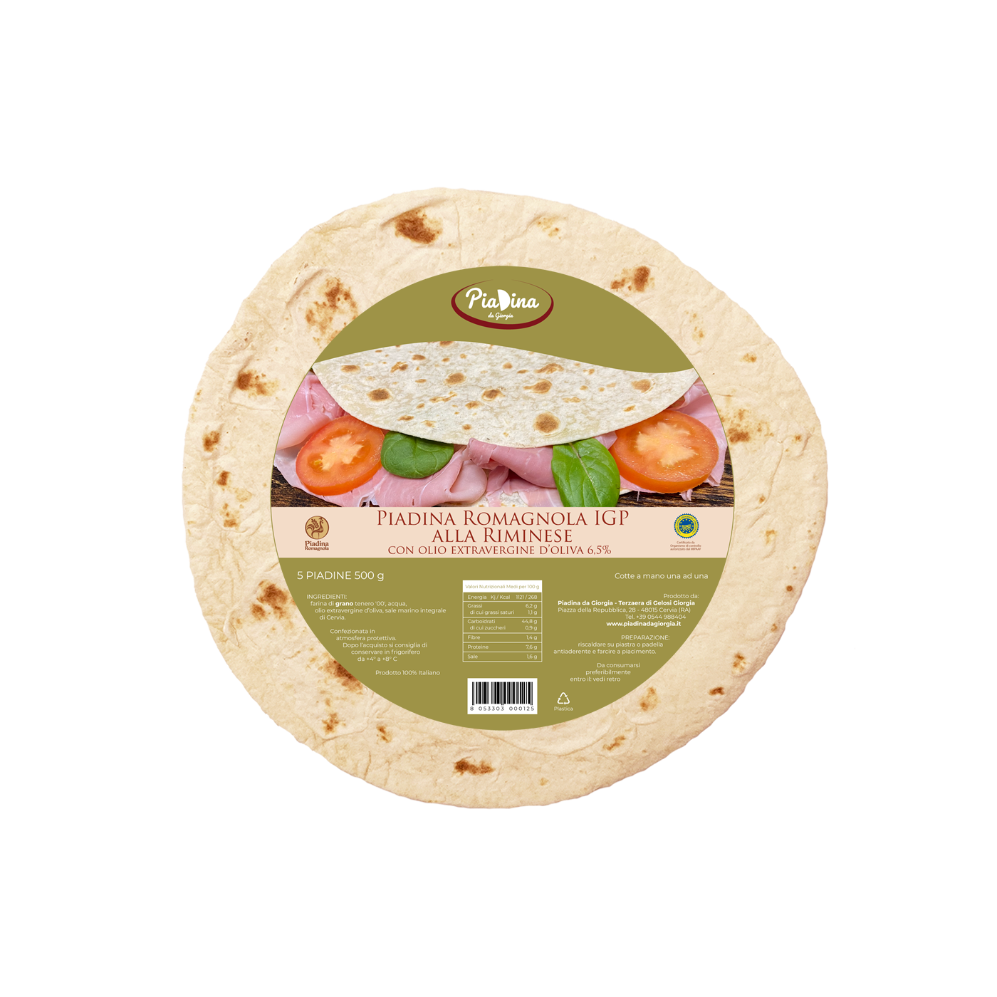 Piadina Romagnola IGP Riminese with extravirgin olive oil